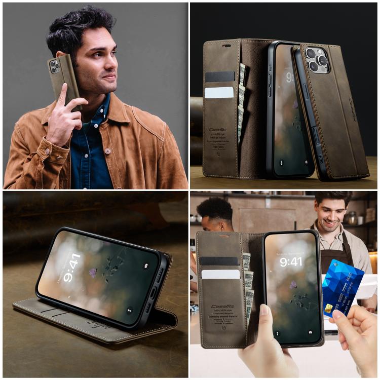 For iPhone 16 Pro Max CaseMe 033 Calf Leather Lining Microfibre RFID Blocking Phone Case