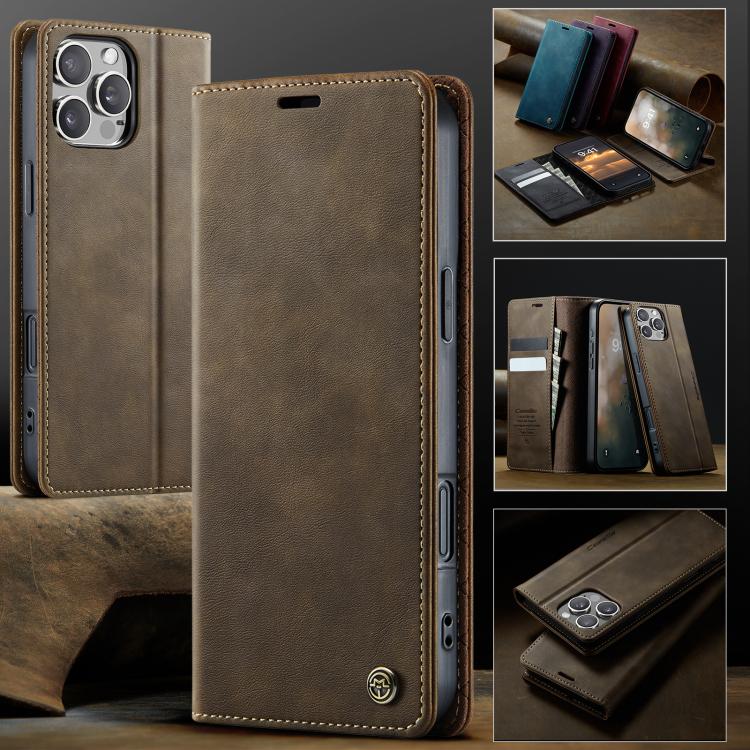 For iPhone 16 Pro Max CaseMe 033 Calf Leather Lining Microfibre RFID Blocking Phone Case