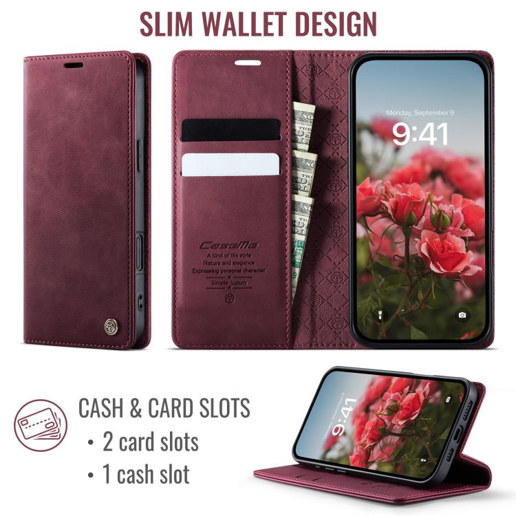For iPhone 16 Pro Max CaseMe 033 Calf Leather Lining Microfibre RFID Blocking Phone Case