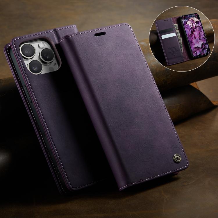 For iPhone 16 Pro Max CaseMe 033 Calf Leather Lining Microfibre RFID Blocking Phone Case