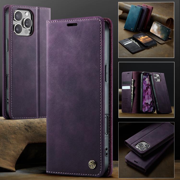 For iPhone 16 Pro Max CaseMe 033 Calf Leather Lining Microfibre RFID Blocking Phone Case