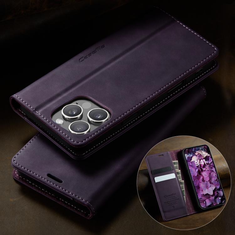 For iPhone 16 Pro Max CaseMe 033 Calf Leather Lining Microfibre RFID Blocking Phone Case