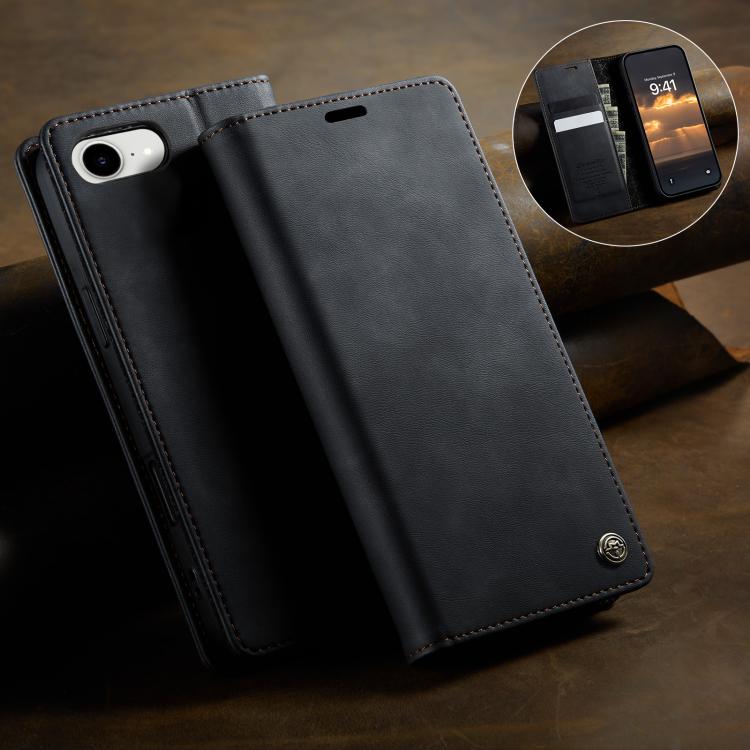 For iPhone 17e / 16e CaseMe 033 Calf Leather Lining Microfibre RFID Blocking Phone Case