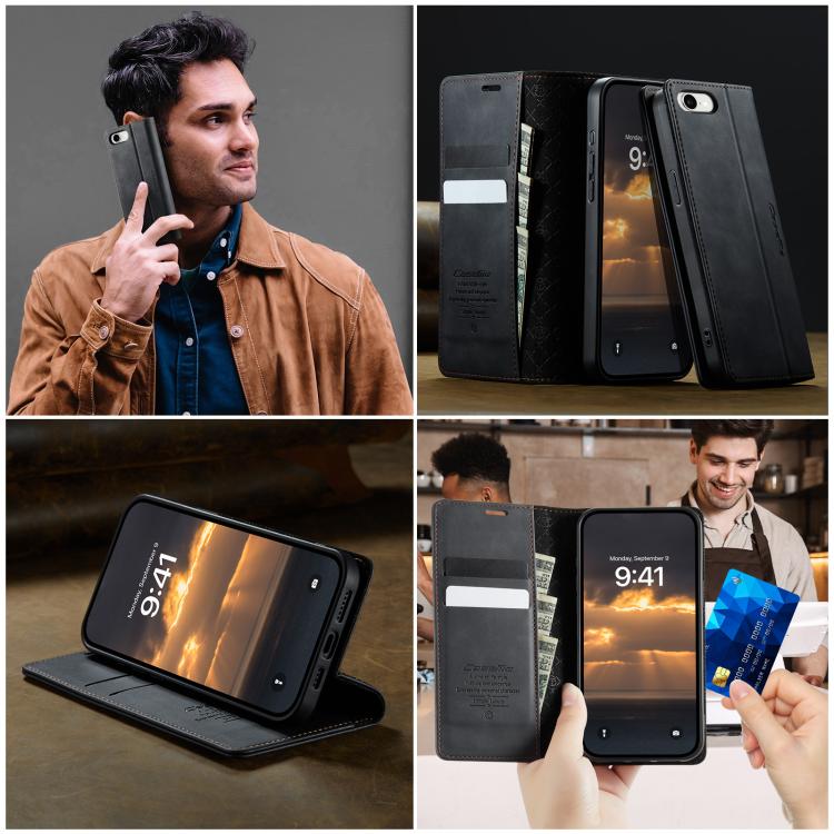 For iPhone 17e / 16e CaseMe 033 Calf Leather Lining Microfibre RFID Blocking Phone Case