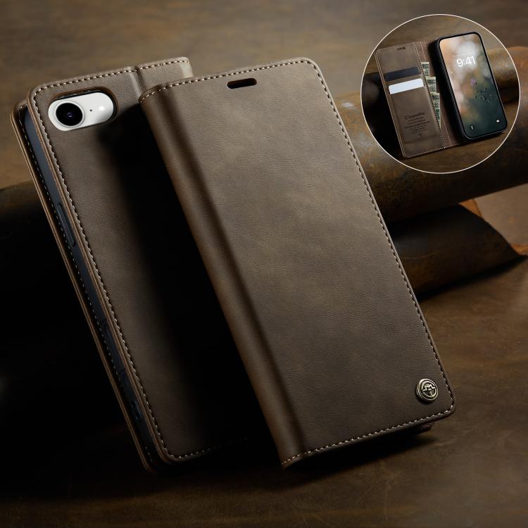 For iPhone 17e / 16e CaseMe 033 Calf Leather Lining Microfibre RFID Blocking Phone Case