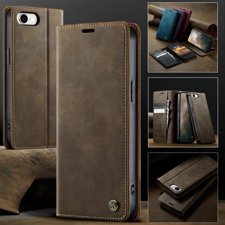 For iPhone 17e / 16e CaseMe 033 Calf Leather Lining Microfibre RFID Blocking Phone Case
