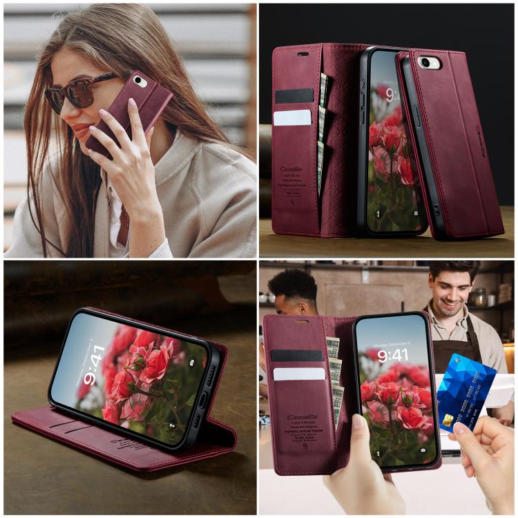 For iPhone 17e / 16e CaseMe 033 Calf Leather Lining Microfibre RFID Blocking Phone Case