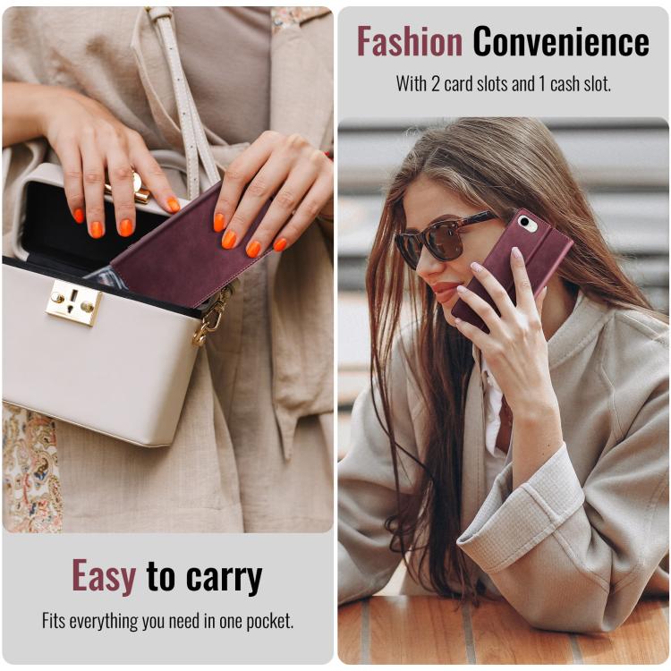 For iPhone 17e / 16e CaseMe 033 Calf Leather Lining Microfibre RFID Blocking Phone Case