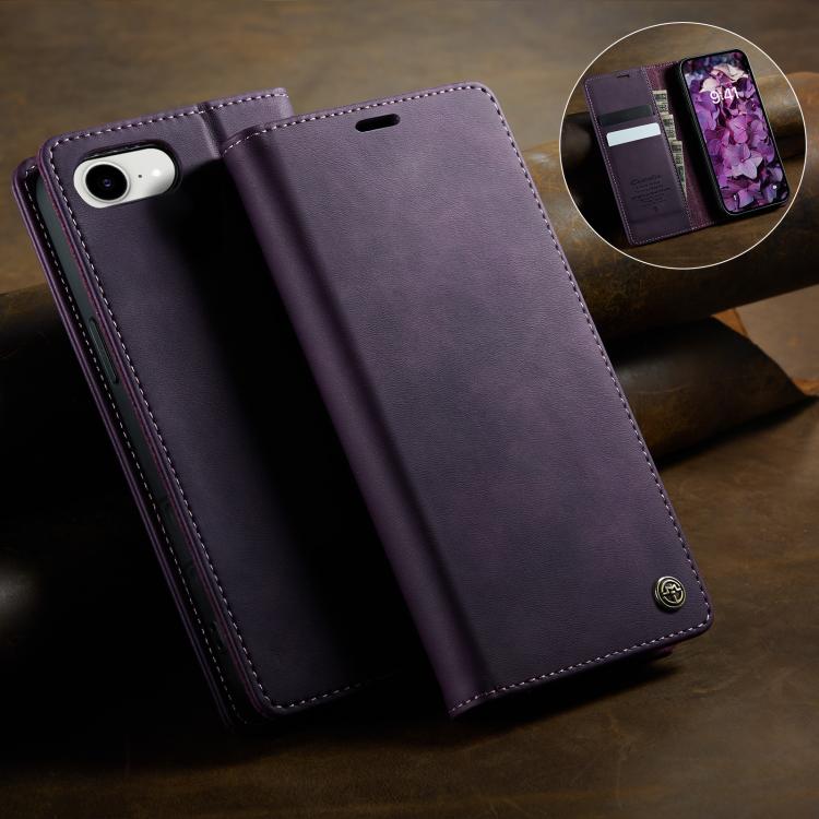 For iPhone 17e / 16e CaseMe 033 Calf Leather Lining Microfibre RFID Blocking Phone Case