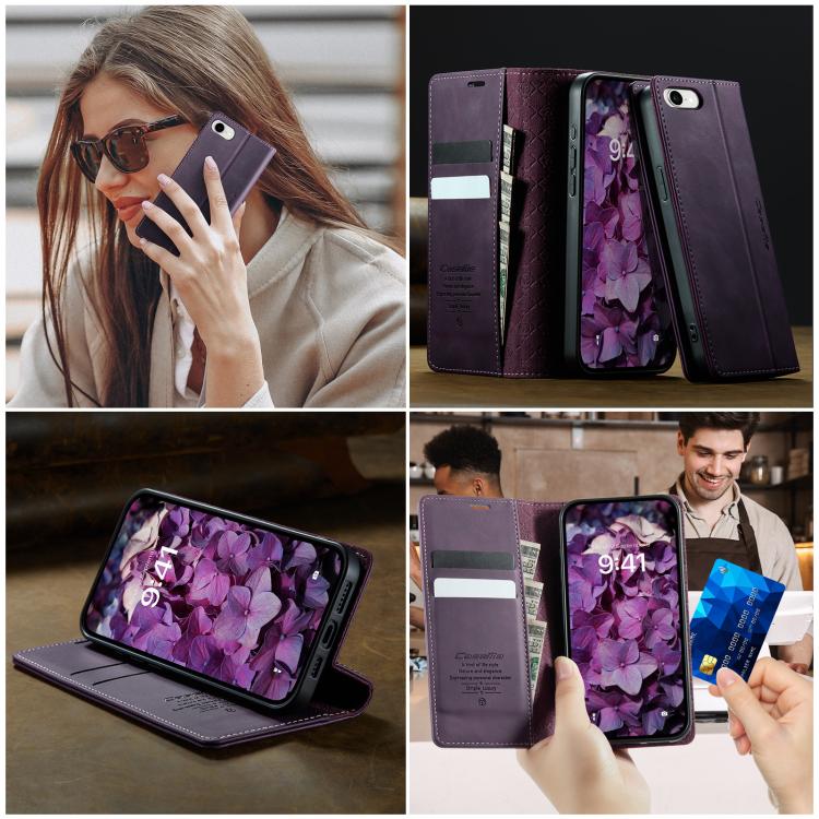 For iPhone 17e / 16e CaseMe 033 Calf Leather Lining Microfibre RFID Blocking Phone Case