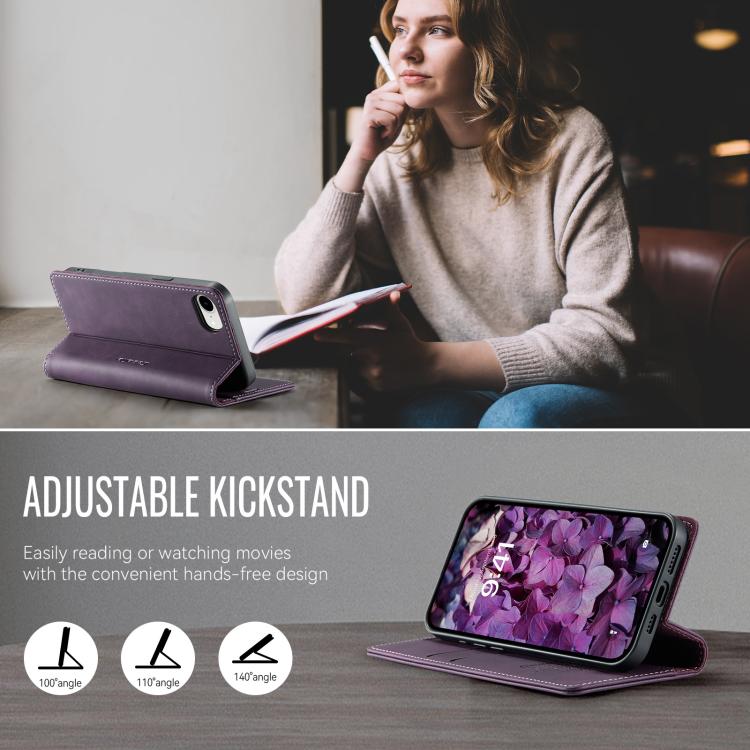 For iPhone 17e / 16e CaseMe 033 Calf Leather Lining Microfibre RFID Blocking Phone Case