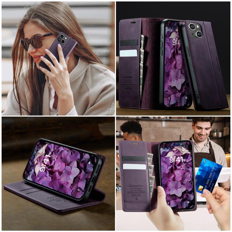 For iPhone 15 CaseMe 033 Calf Leather Lining Microfibre RFID Blocking Phone Case