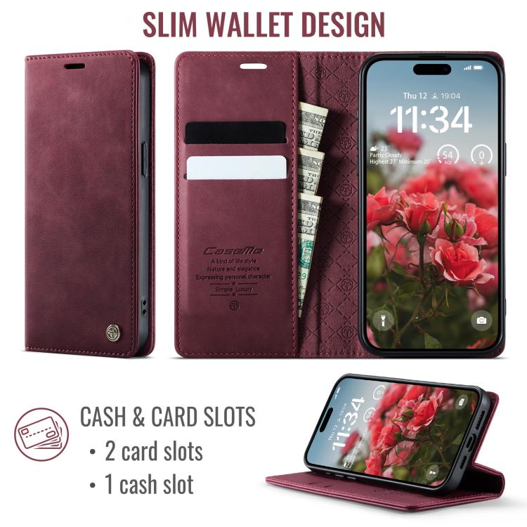 For iPhone 15 Pro CaseMe 033 Calf Leather Lining Microfibre RFID Blocking Phone Case