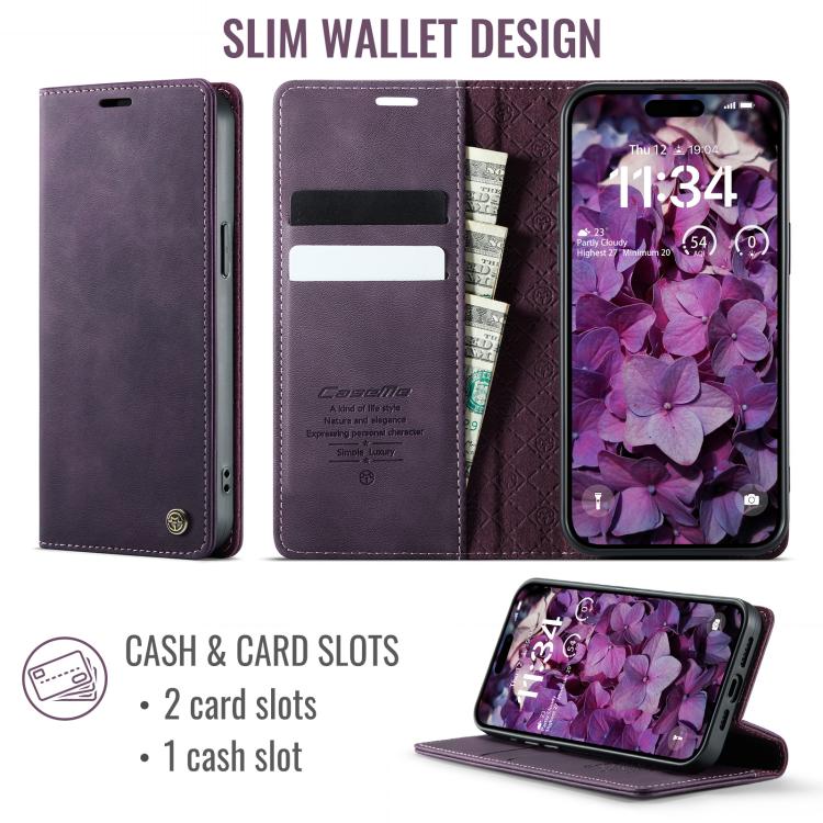 For iPhone 15 Pro CaseMe 033 Calf Leather Lining Microfibre RFID Blocking Phone Case