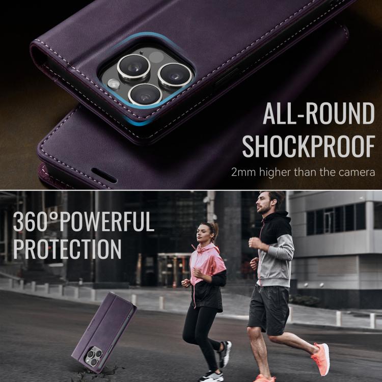 For iPhone 15 Pro CaseMe 033 Calf Leather Lining Microfibre RFID Blocking Phone Case
