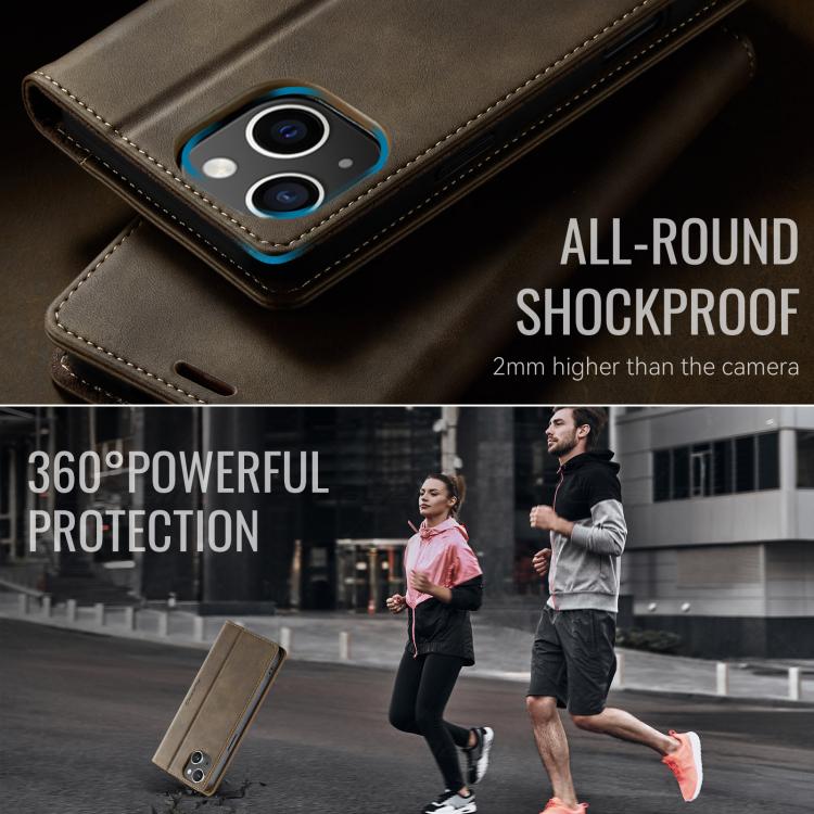 For iPhone 15 Plus CaseMe 033 Calf Leather Lining Microfibre RFID Blocking Phone Case