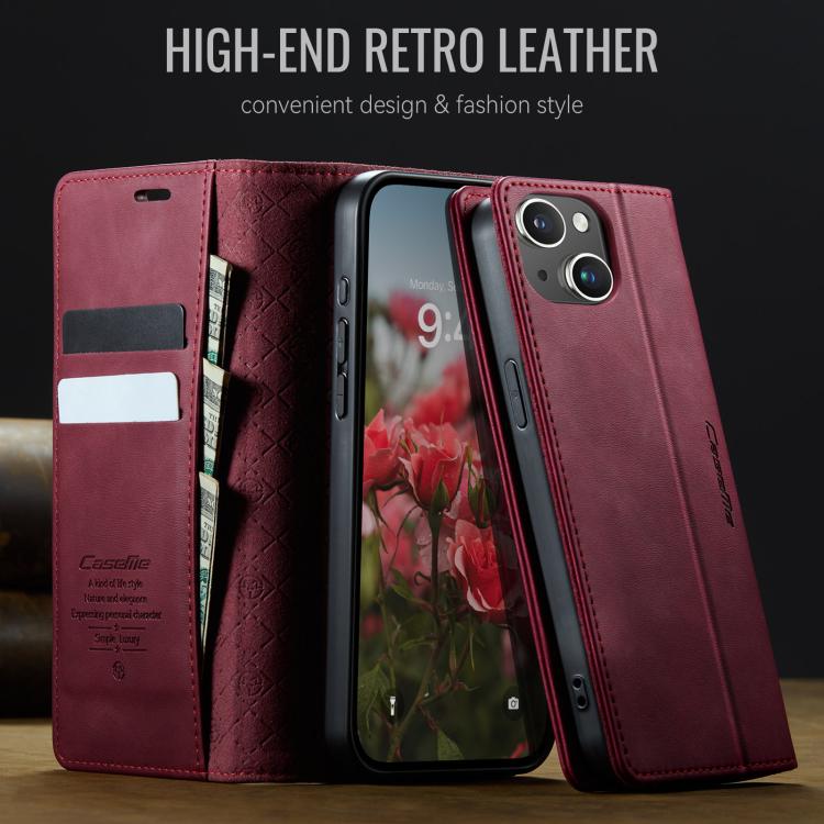 For iPhone 15 Plus CaseMe 033 Calf Leather Lining Microfibre RFID Blocking Phone Case