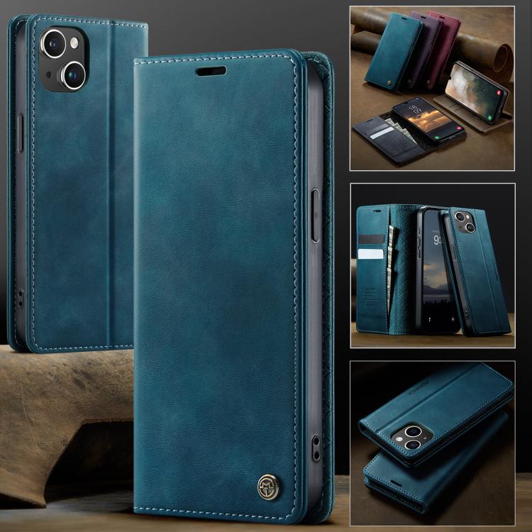 For iPhone 15 Plus CaseMe 033 Calf Leather Lining Microfibre RFID Blocking Phone Case