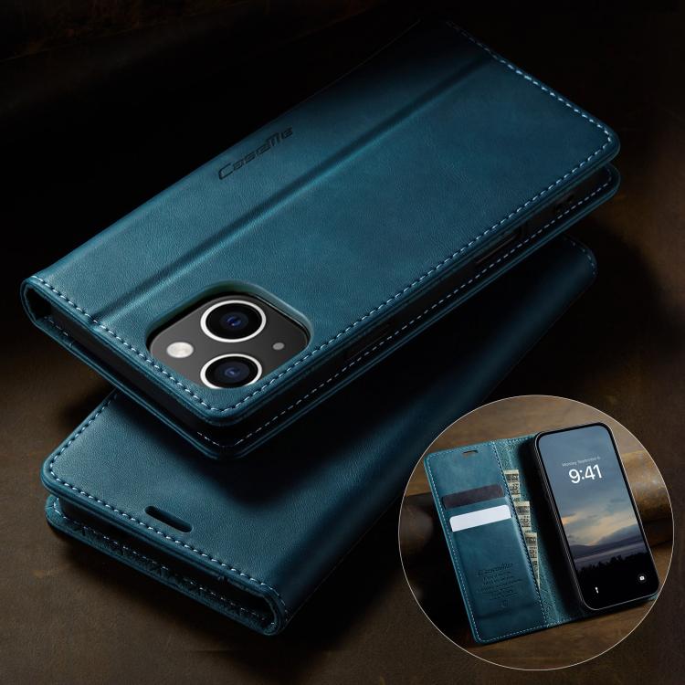 For iPhone 15 Plus CaseMe 033 Calf Leather Lining Microfibre RFID Blocking Phone Case