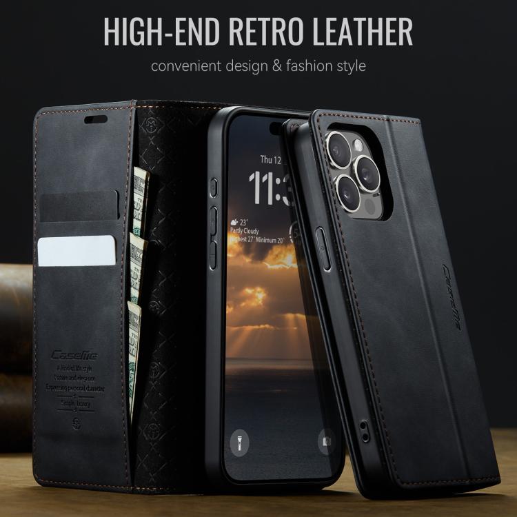For iPhone 15 Pro Max CaseMe 033 Calf Leather Lining Microfibre RFID Blocking Phone Case