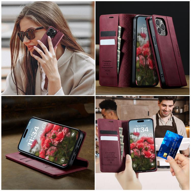For iPhone 15 Pro Max CaseMe 033 Calf Leather Lining Microfibre RFID Blocking Phone Case