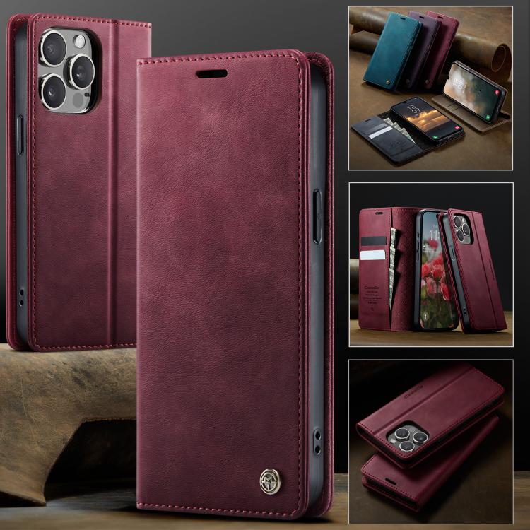 For iPhone 15 Pro Max CaseMe 033 Calf Leather Lining Microfibre RFID Blocking Phone Case