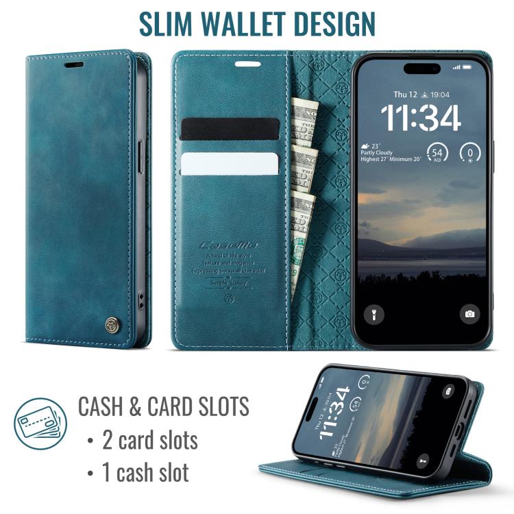 For iPhone 15 Pro Max CaseMe 033 Calf Leather Lining Microfibre RFID Blocking Phone Case