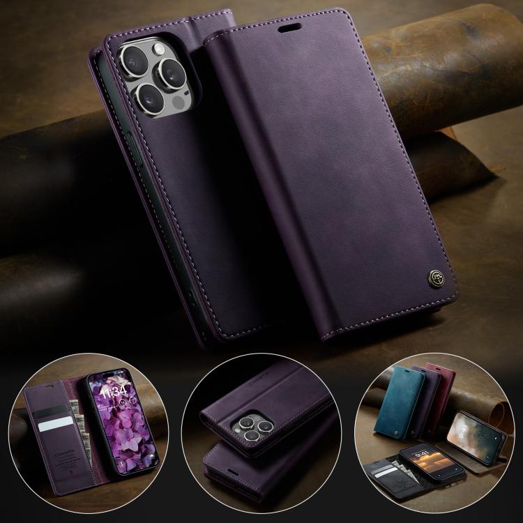 For iPhone 15 Pro Max CaseMe 033 Calf Leather Lining Microfibre RFID Blocking Phone Case