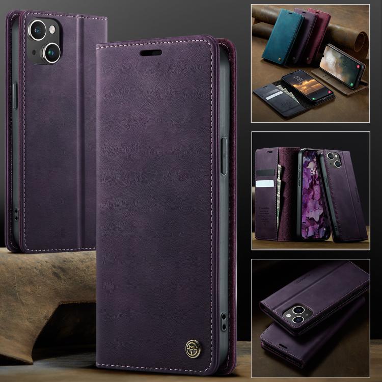 For iPhone 14 CaseMe 033 Calf Leather Lining Microfibre RFID Blocking Phone Case