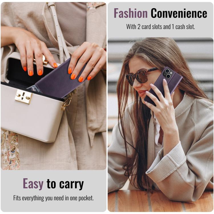 For iPhone 14 CaseMe 033 Calf Leather Lining Microfibre RFID Blocking Phone Case