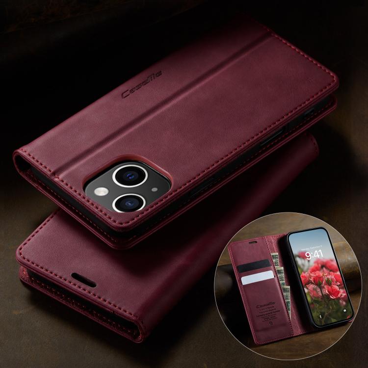For iPhone 14 Plus CaseMe 033 Calf Leather Lining Microfibre RFID Blocking Phone Case