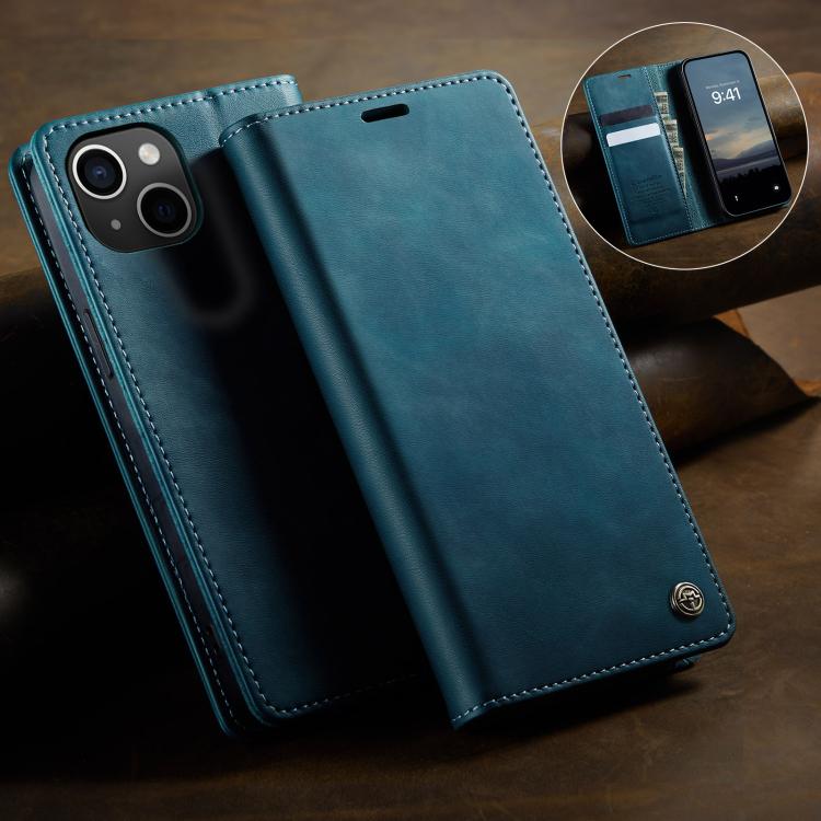 For iPhone 14 Plus CaseMe 033 Calf Leather Lining Microfibre RFID Blocking Phone Case
