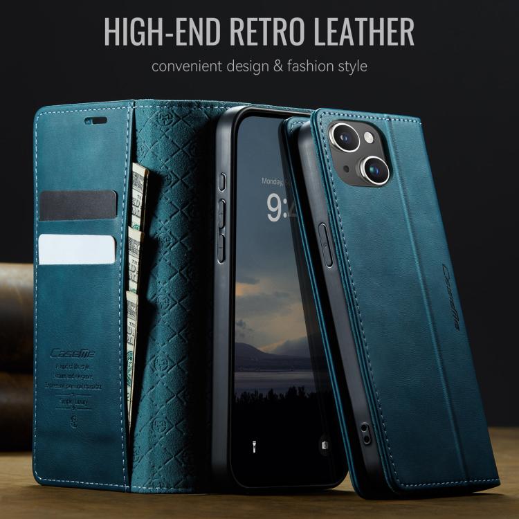 For iPhone 14 Plus CaseMe 033 Calf Leather Lining Microfibre RFID Blocking Phone Case
