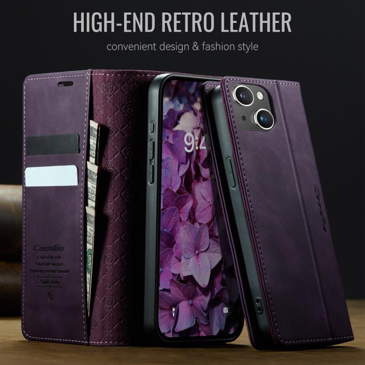 For iPhone 14 Plus CaseMe 033 Calf Leather Lining Microfibre RFID Blocking Phone Case