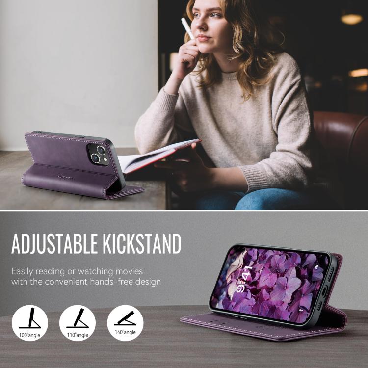 For iPhone 14 Plus CaseMe 033 Calf Leather Lining Microfibre RFID Blocking Phone Case