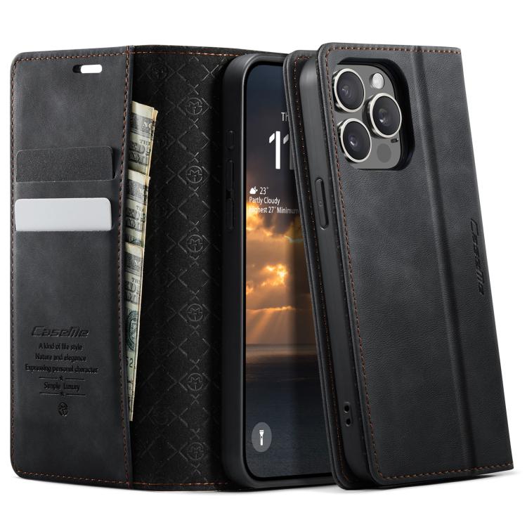 For iPhone 14 Pro CaseMe 033 Calf Leather Lining Microfibre RFID Blocking Phone Case