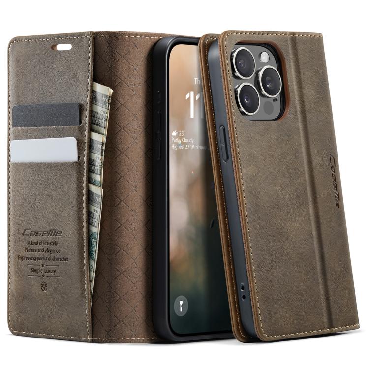 For iPhone 14 Pro CaseMe 033 Calf Leather Lining Microfibre RFID Blocking Phone Case