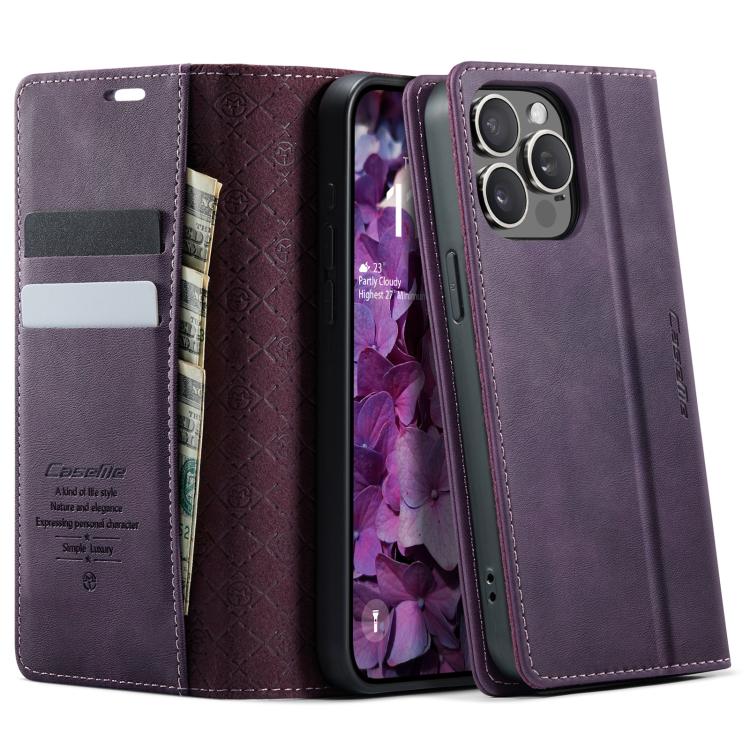 For iPhone 14 Pro CaseMe 033 Calf Leather Lining Microfibre RFID Blocking Phone Case