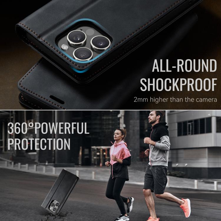 For iPhone 14 Pro Max CaseMe 033 Calf Leather Lining Microfibre RFID Blocking Phone Case