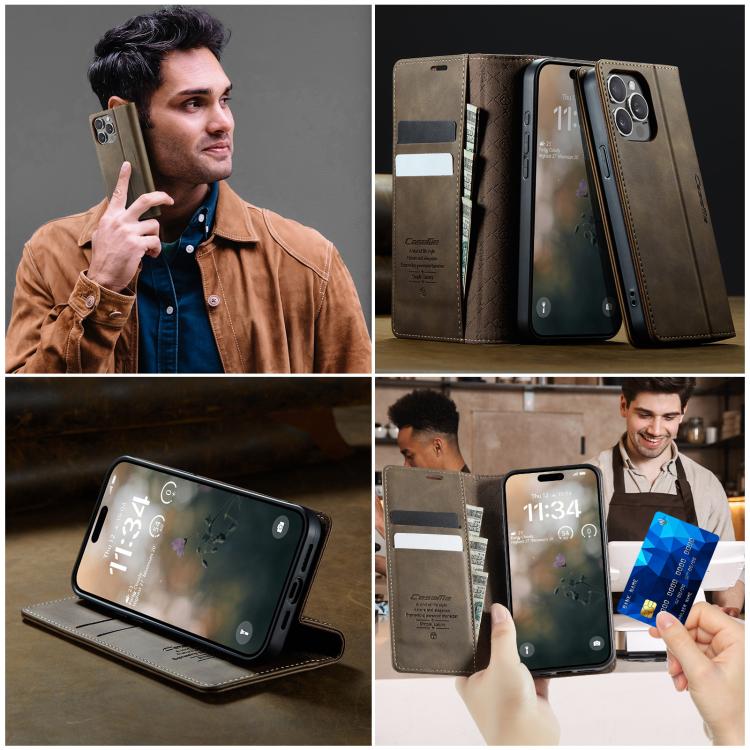 For iPhone 14 Pro Max CaseMe 033 Calf Leather Lining Microfibre RFID Blocking Phone Case