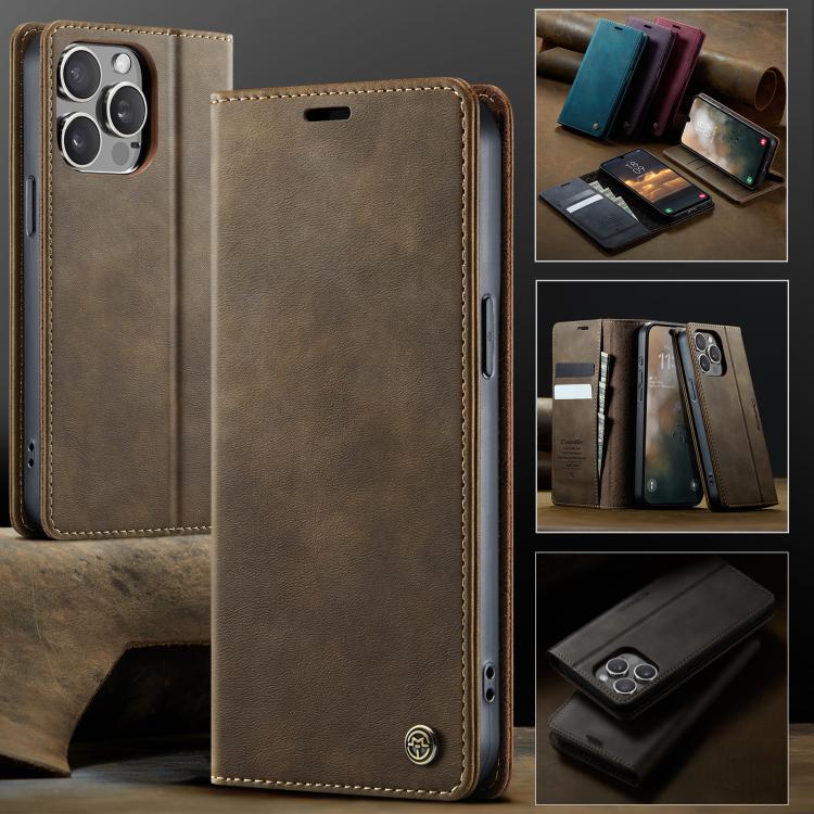 For iPhone 14 Pro Max CaseMe 033 Calf Leather Lining Microfibre RFID Blocking Phone Case