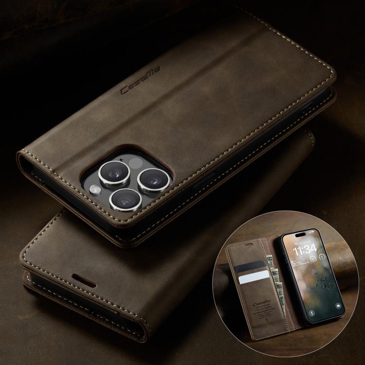 For iPhone 14 Pro Max CaseMe 033 Calf Leather Lining Microfibre RFID Blocking Phone Case