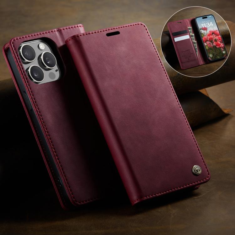 For iPhone 14 Pro Max CaseMe 033 Calf Leather Lining Microfibre RFID Blocking Phone Case