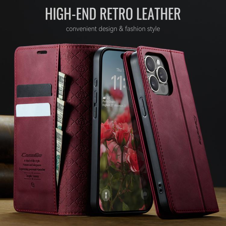 For iPhone 14 Pro Max CaseMe 033 Calf Leather Lining Microfibre RFID Blocking Phone Case