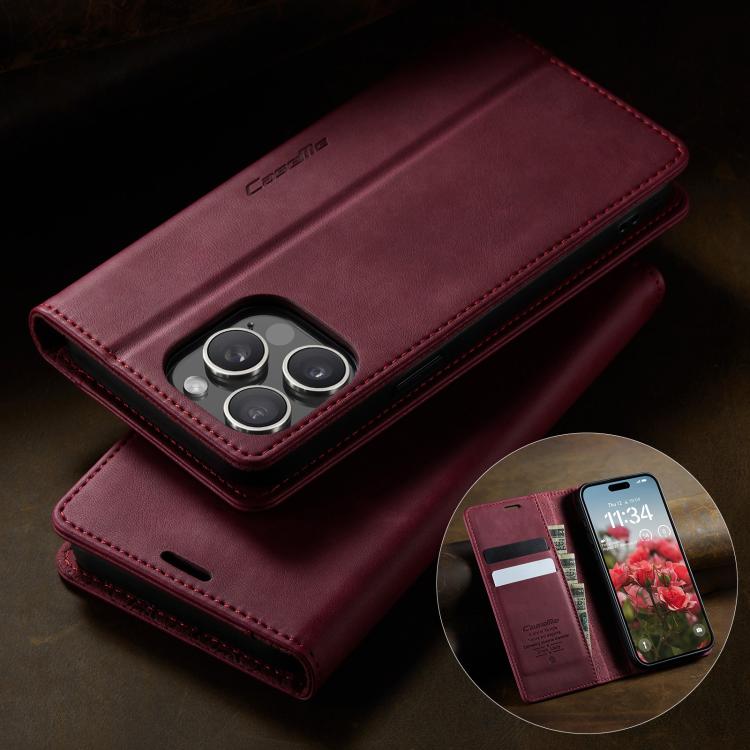 For iPhone 14 Pro Max CaseMe 033 Calf Leather Lining Microfibre RFID Blocking Phone Case