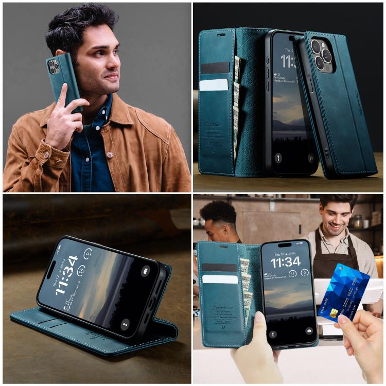 For iPhone 14 Pro Max CaseMe 033 Calf Leather Lining Microfibre RFID Blocking Phone Case