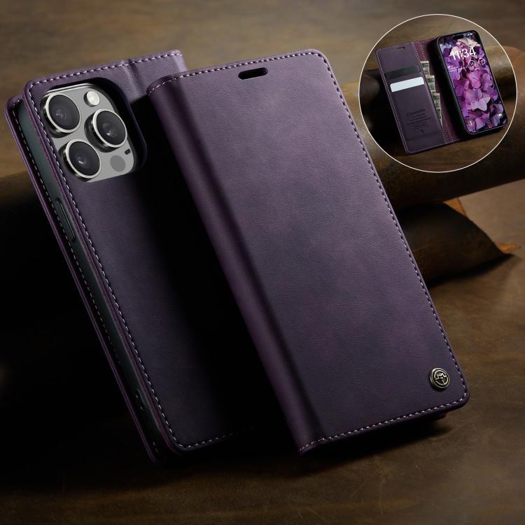 For iPhone 14 Pro Max CaseMe 033 Calf Leather Lining Microfibre RFID Blocking Phone Case