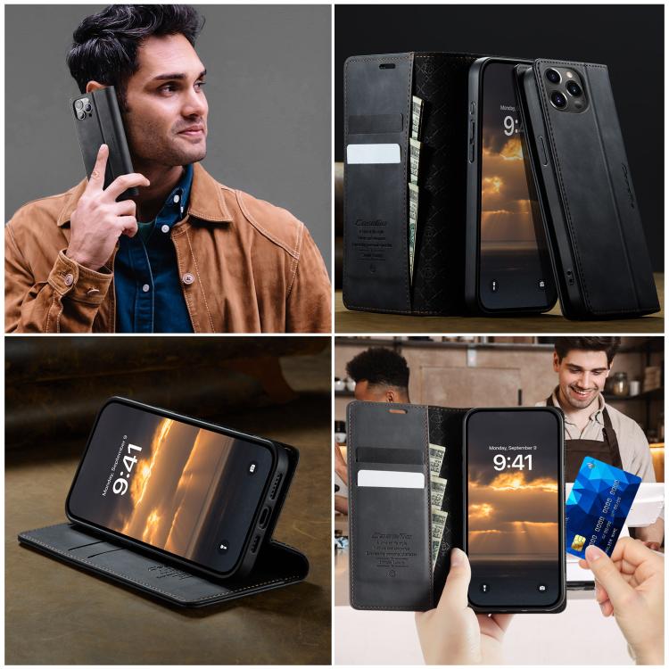 For iPhone 12 / 12 Pro CaseMe 033 Calf Leather Lining Microfibre RFID Blocking Phone Case