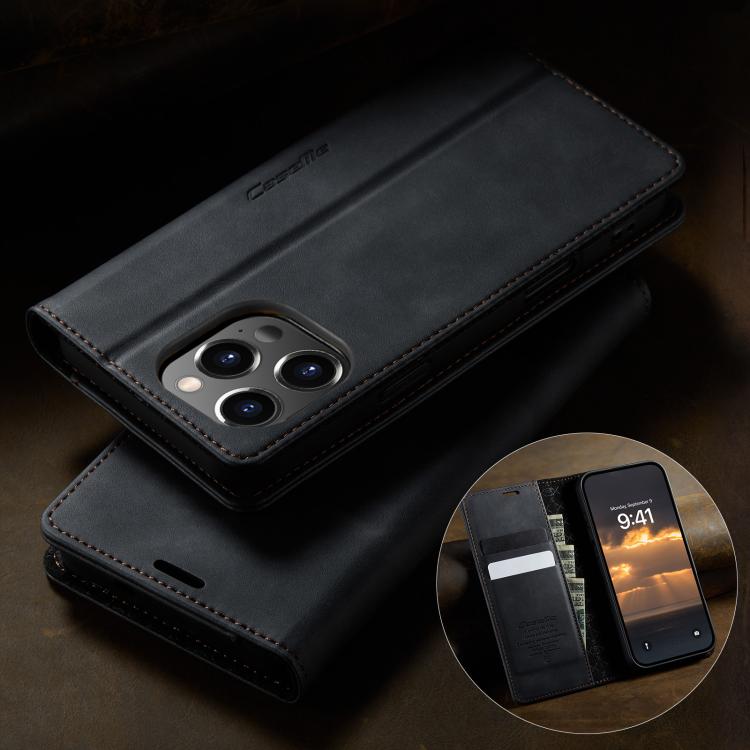 For iPhone 12 / 12 Pro CaseMe 033 Calf Leather Lining Microfibre RFID Blocking Phone Case