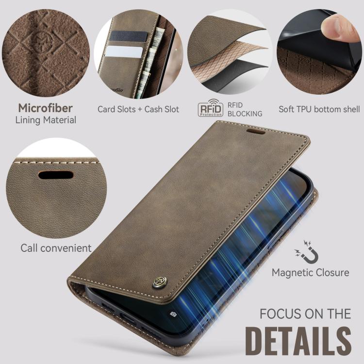 For iPhone 12 / 12 Pro CaseMe 033 Calf Leather Lining Microfibre RFID Blocking Phone Case
